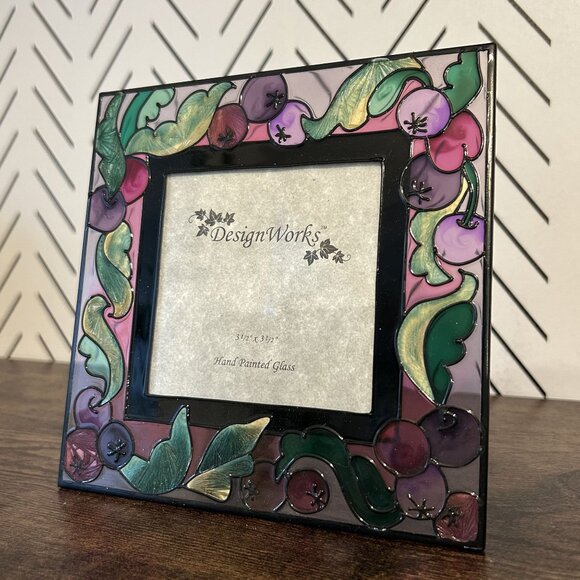 New Stain Glass Grapes Leafs Hand Painted Picture Frame 5.5 Design Works 3.5x3.5 - Picture 3 of 10